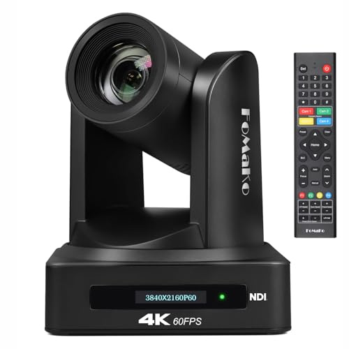 FoMaKo 4K 60FPS NDI HDMI PTZ Camera, 20x Optical Zoom, AI Auto-Tracking Gen 3, HDMI 3G-SDI LAN USB PoE NDI PTZ Camera 4K for Church Live Services, K800N Black