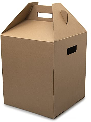 CIRAVI Tall Cardboard Cake Carrier Caddy - With Handle - 6 Pack - For Transport of 2 and 3 Layer Cakes - Bakery Kraft Brown Boxes - 12 x 12 x 14 (Standing) / 16.5 x 12 x 0.8 (Folded)