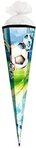 ROTH Schultüte groß Fußball 85 cm - 6-eckig Rot(h)-Spitze Tüllverschluss - Zuckertüte Schulanfang