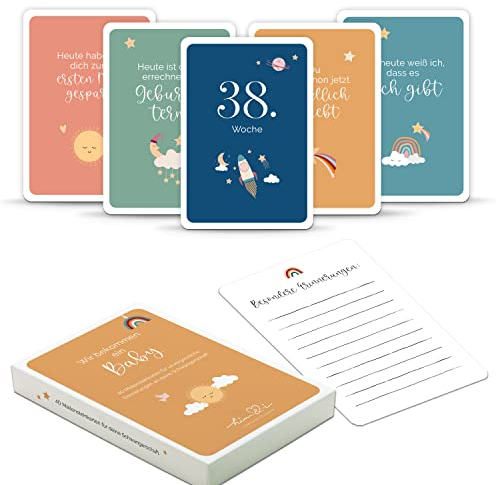 Him & I® - Meilensteinkarten Schwangerschaft - Wir bekommen ein Baby - 40 Meilensteinkarten für deine Schwangerschaft - Meilenstein Karten Set - werdende Mutter - Geschenk für Schwangere