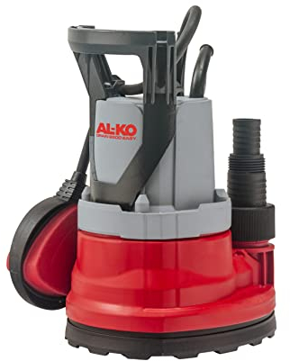 AL-KO Bomba sumergible de agua clara SUB 8500 Easy, potencia del motor de 290 W, altura máxima de extracción 6 m, capacidad máxima de extracción 8000 l/h, aspiración plana hasta 5 mm, color rojo, gris