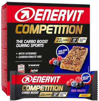 Enervit Competition Bar Red Fruits – Energieriegel mit 22 g Kohlenhydrate, innovative Formel für intensive Aktivitäten, Vegan, Glutenfrei, Geschmack roter Früchte, 12 Riegel à 30 g