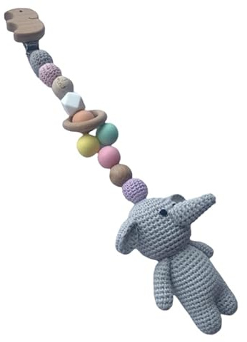 Kinderwagenkette Kinderwagennanhänger Anhänger Kette Mobile Baby Spielzeug Kinderwagen Amigurumi gehäkelt Häkelperlen rosa mint bunt Geschenk Baby Geburt Junge Mädchen Elefant Elephant (candy)