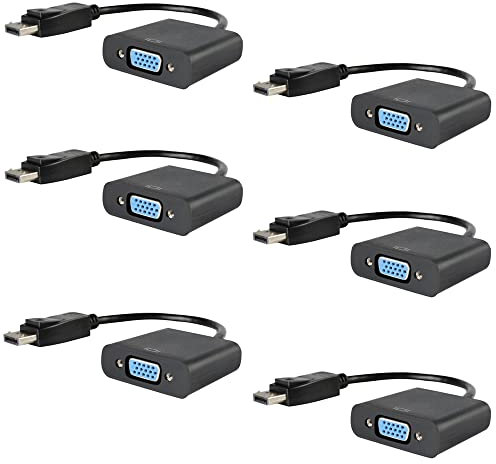HYNNIO DP to VGA, 6 Pack Gold-Plated DisplayPort to VGA Adapter (Male to Female) for Computer, Desktop, Laptop, PC, Monitor, Projector, HDTV, Chromebook, Raspberry Pi, Roku, Xbox and More - Black