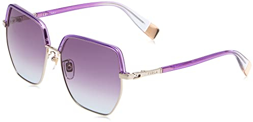 Furla Unisex SFU623 Sunglasses, Shiny Light Gold, 57