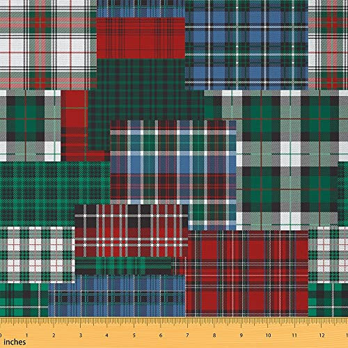 Büffel Plaid Stoff Meterware Weihnachtsgitterstoff Bunt Karierter Dekostoff Geometrisch Gestreifter Polsterstoff für Stühle Kinder Mädchen Jungen Bastel Patchwork für Nähen 92 x 150 (HxB)