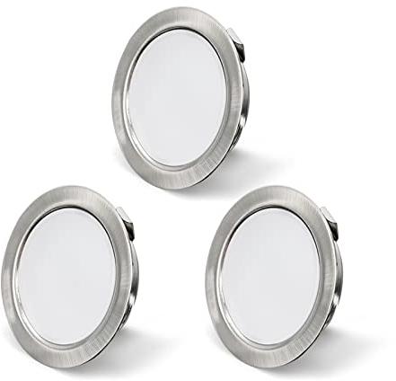 Set di 3 luci per mobili LED 230 V 3,5 W LED IP44 G4 15 mm faretti da incasso per mobili piatti, 4000 K bianco caldo, cappa da cucina, faretto da incasso bagno (Nickel spazzolato)