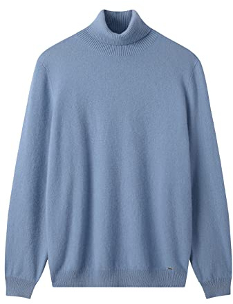 Suéter de Cachemira para Hombres suéter de Cuello Alto de Color sólido_Azul_X-Large