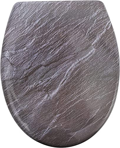 YELCONA Toilettendeckel Mit Absenkautomatik | WC Sitz Mit Absenkautomatik | Klodeckel Mit Absenkautomatik | Antibakteriell, UV-Beständig, Quick-Release, Installationsschablone (Granit)