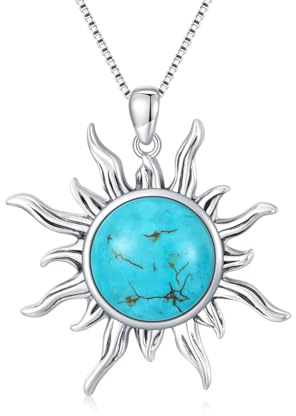 DOLIOX Halskette mit Anhänger in Sonnenform, 925er-Sterlingsilber, echte Edelsteine, Westernschmuck, Geschenk für Damen
