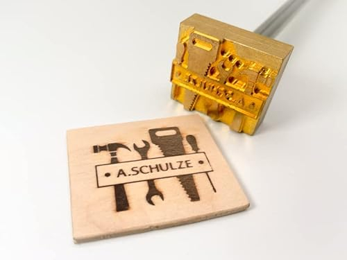 Dein Brandstempel extern beheizter Schriftzug im Motiv Werkzeuge für Holz, Leder, Pappe - personalisiertes Brandeisen, individueller Brennstempel in 50 x 45 mm