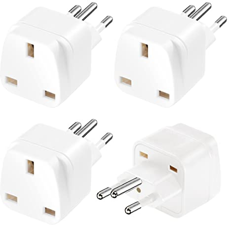 LUKELI 4 Pack UK to Switzerland Plug Adapter Swiss Adaptor Plug- Compact & Lightweight for Travel Plug Adapter UK to Swiss, Jordan, Liechtenstein, Madagascar, Rwanda (White 4 Pack)