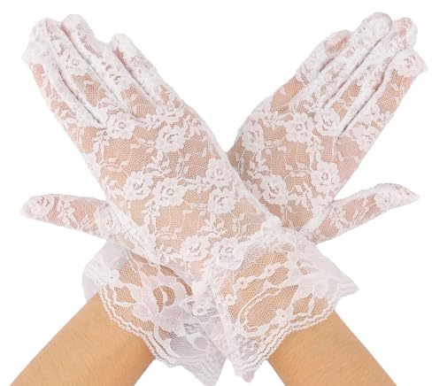 Cytokio Lace Gloves, White Lace Gloves, Tea Party Glove White Glovess Women Women Fashion Opera Glove Wedding Bridal Glovess Short Glovess Summer Glovess Prom Evening Halloween Cosplay Glovess