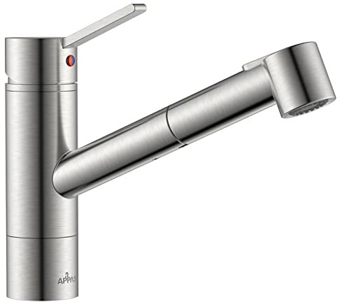 Wasserhahn Küche Ausziehbar, APPASO Küchenarmatur Hochdruck mit Brause, Mischbatterie Küche mit 2 Strahlarten, Spültischarmatur Küche 120° Drehbar, Bleifrei/Nickelfrei [Patentschutz] Gebürstet