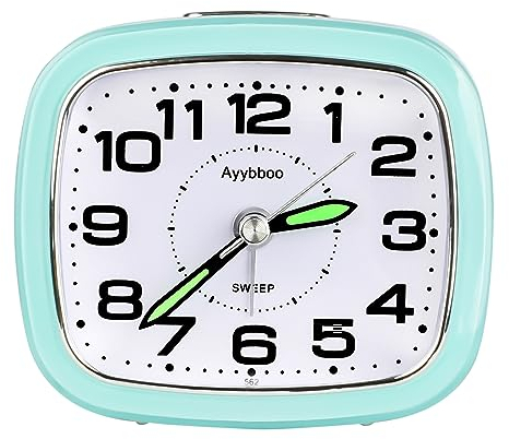 Ayybboo Sveglia Analogica, Orologio da Comodino Sveglie al Quarzo Sveglia Silenziosa con Luce Senza Ticchettio Semplice Orologio da Tavolo Snooze Sveglie per Bambini (Verde)