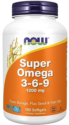 Now Foods, Super Omega 3-6-9, 1200 mg, con Olio di Borragine, Olio di Pesce e Olio di Semi di Lino, Altamente Dosato, 180 Capsule morbide, Testato in Laboratorio, Senza Soia, Senza Glutine, Senza OGM