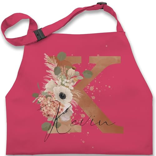 Kinderschürze Schürze Kinder Jungen Mädchen - Weihnachten Name - Watercolor Anfangsbuchstabe Muttertag - 7-14 Jahre - Pink - kinderbackschürzen buchstaben blume kochschürze schule initialen
