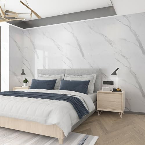 JSEVEM Carta da parati in vinile con motivo marmo bianco e grigio, 60 cm x 5 m, impermeabile, in granito grigio, adesivo da parete per piano di lavoro, camera da letto