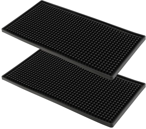 LEXININ 2 Pack 6 x 12 Inch Rubber Bar Mat, 30 x 15 x 1cm Black Bar Service Spill Runner Mat for Countertop, Kitchen