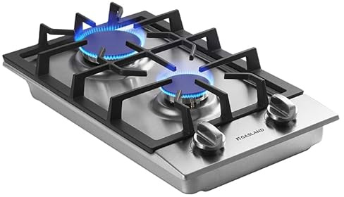 GASLAND 12 Inch Gas Cooktop 2 Burners GH30SFA Built-in Propane Stainless Steel Stove Top with Thermocouple Protection, LPG/NG Convertible Dual Fuel Natural Gas Hob, Stainless Steel