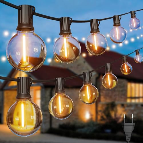 Torkase Outdoor String Lights Mains Powered,55FT/16.5M G40 Garden Festoon Lights with 25+1 Shatterproof G40 Plastic LED Edison Bulbs Waterproof for Outside Patio Gazebo Pergola Décor Wedding Cafe