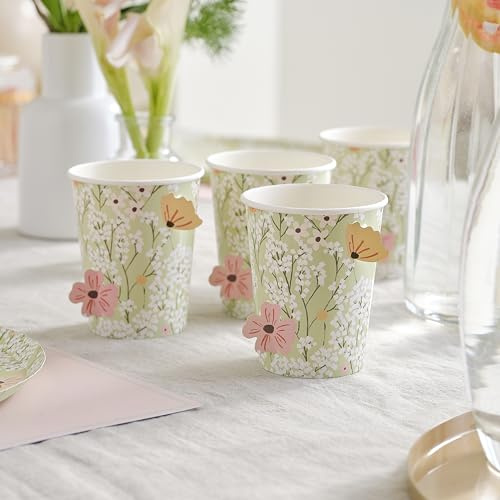 Ginger Ray Partybecher aus Papier mit Blumendruck, Pop-Out-Blumen, für Babyparty, 8 Stück, Pastellfarben