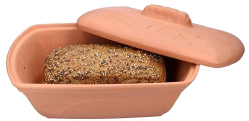 MamboCat Terra Brottopf aus Terrakotta I (LxB) 33x22,5cm I Ton-Brotkasten mit Deckel für Ihre Küche I formschöne rechteckig Aufbewahrungsbox mit Relief & Schriftzug für Toast & Brötchen
