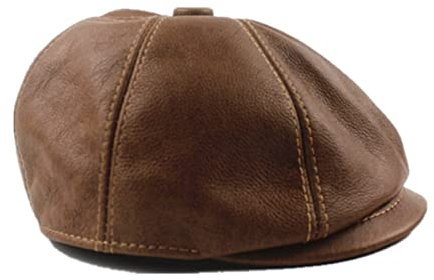 Lederhüte für Herren und Damen Khaki männer newsboy kowskin leder achteckige kappe männchen beret herbst winter männer vintage duckbill hüte Warmes und süßes Geschenk ( Color : Khaki , Size : L (55-56
