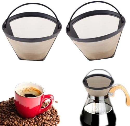 Lohill 2 Stück Kaffeefilter Dauerkaffeefilter Größe 4 Wiederverwendbar 8-12 Tassen Edelstahl Kaffee Filter 100 Mesh Korb Waschbar Kaffeefilter mit Griff Für Meiste Kaffeemaschine
