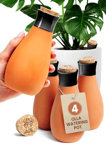 Ollas Pflanztöpfe aus Terrakotta, 4 Stück, 400 ml, selbstbewässernder Pflanzeinsatz, Olla-Bewässerungssystem für 1 Woche, einfach zu befüllen, Tonpflanzen-Bewässerungskugeln für Außen- und