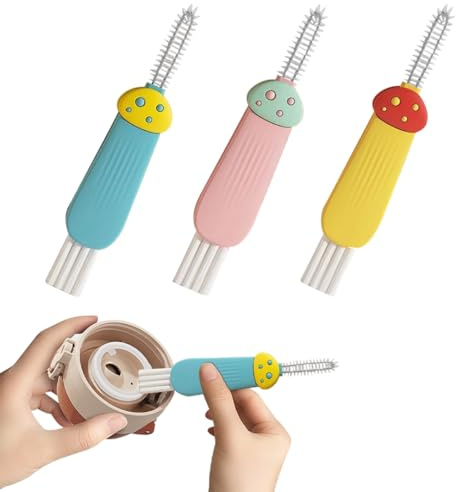 Zayookey 3 in 1 Cup Lid Cleaning Brush,3 Pcs Multifunctional Cup Lid Cleaning Tool, Water Bottle Brushes Cup Cover Cleaner for Cups Bottle Gap (Mushroom shaped)