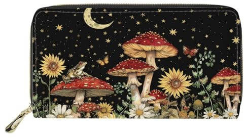 chaqlin Multi-Kreditkarten-Geldbörse für Damen, Geschenke, PU-Leder, Reiseausweis, Geldscheine und Münzen, Geldbeutel, Handyhülle, Sonnenblumenpilz, Einheitsgröße, Geldklammer