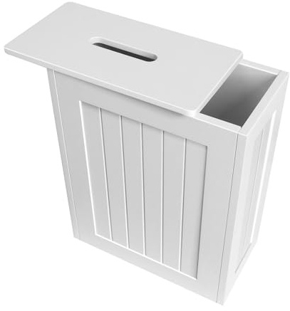 EFAN Slimline Bathroom Storage Unit, White Wooden Multi-Purpose Bathroom Tidy Storage Box, Toilet Roll Paper Cabinet