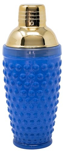 Lilly Pulitzer Hobnail Glass Cocktail Shaker with Gold Lid, Blue Stream | Cute Bar Accessories, Drink Shaker and Strainer for Home Bar Set and Kitchen