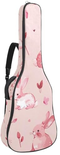 Gitarrentasche, 104 cm, doppelter verstellbarer Schultergurt, Akustikgitarre, Gigbag, rosa, niedliches Kaninchen-Gitarrenkoffer, wasserdichtes Oxford-Gewebe, dicker Schwamm, Pinkes süßes Kaninchen,