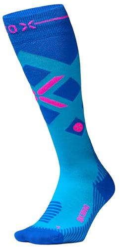STOX Energy Socks, skidstrumpor dam, kompressionsklass 23–32 mmHg, skidstrumpor, kompressionsstrumpor, merinoull, skidåkning, kompressionsstrumpor, stödstrumpor, inga kalla fötter, Turkos/kobolt, M