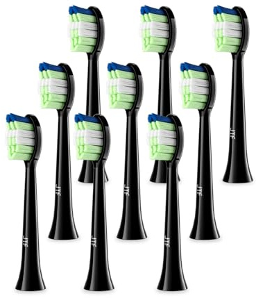 9 têtes de rechange pour brosse à dents électrique JTF, poils moyens, adaptées pour P200 (noir)