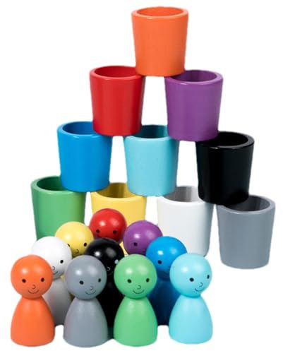 Ruwshuuk Steckpuppen in Tassen,Holzsteckpuppen in Tassen, Farbsortierbecher, Sortierspiel für Kinder, Farbsortierspielset für Kinder ab 3 Jahren, Spielzeug für die Feinmotorik im Vorschulalter