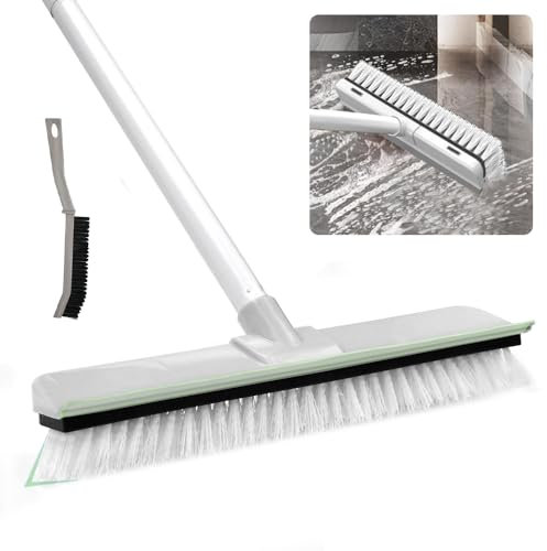 YBCCBY 2 in 1 Floor Scrubbing Brush With Long Handle, Heavy Duty Stiff Bristle With Squeegee and Crevice Cleaner for Kitchen, Bathroom, Patio, Wall, Swimming Pool and Deck