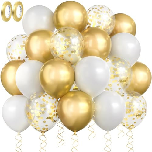 RISEMART Goldene deko Hochzeit Set 60 Stück luft-ba-llons 30cm Helium deko mit 2 Rollen goldener Band