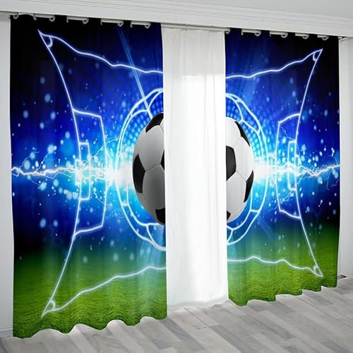 Rptidmv Vorhänge mit Ösen Fußball Vorhang Blickdicht Verdunklungsvorhänge Thermovorhang Schallschutz - Wohnzimmer Schlafzimmer Büro Deko Garten 2er Set -140 x 245 cm (B x H)