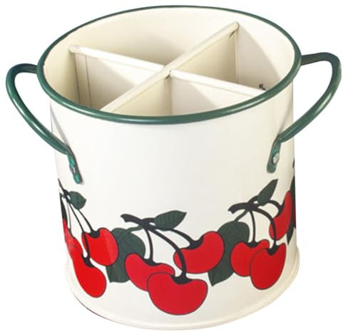 TOPBATHY Cesta Para Guardar Cubiertos Estilo Retro De Hierro Organizador De Utensilios De Cocina Compartimentos Bandeja Para Cubiertos Impresión De Cerezas Para Estante De Platos