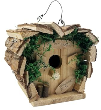 3 PAGEN® Casetta decorativa per uccelli da appendere, in legno per uccelli selvatici, incubatrice e nidificatore in legno massiccio, con gancio a filo, stabile e stabile, anche da appoggiare, 17 x 15