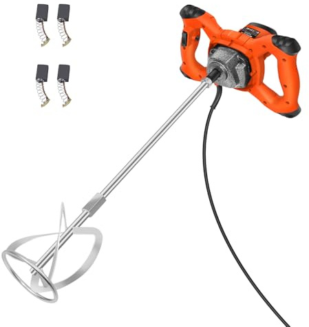 2600W Electric Paddle Mixer - Portable Drill Mixer for Mortar, Cement, Concrete, Paint, Plaster, Resin & Adhesives - 6 Adjustable Speeds, M14 Mixing Rod, 120mm Stirrer, Orange
