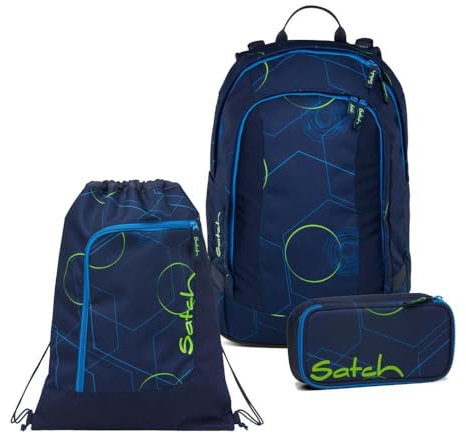Satch Air Schulrucksack Set 3tlg. inkl. Schlamperbox und Sportbeutel (Blue Tech)