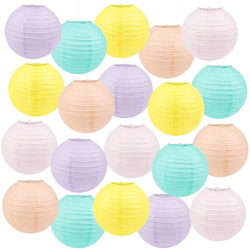 TaoQ C 20 Piezas Linternas de papel coloridas, 20 cm Macarón-Color Linternas de papel colgantes Linternas de papel redondas para la boda cumpleaños bebé ducha sala de clases decoración del hogar