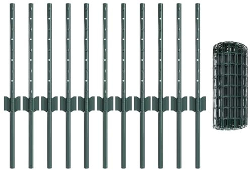 vidaXL Zaun mit Pfosten Grün 0,4 x 25 m Stahl, Garten und Terrasse, robuster Gartenzaun, anpassbare Begrenzung, wetterfeste Paneele