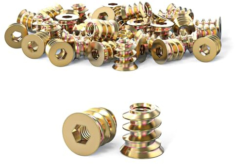 SANTUO Lot de 40 écrous à visser M4 x 10 mm - Inserts filetés M4 - Filetage à visser - Manchons filetés pour meubles en bois - Pour la construction de meubles, les projets de bricolage