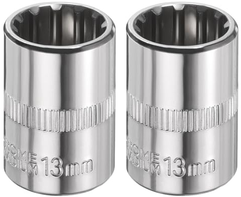 sourcing map 2pcs 12 Points Socket 3/8 Drive 13mm Metric Shallow Impact Socket Cr-V Steel Chrome Plating Flip Sleeve Nut Driver Wrench for Home Auto Nuts Bolts Repair
