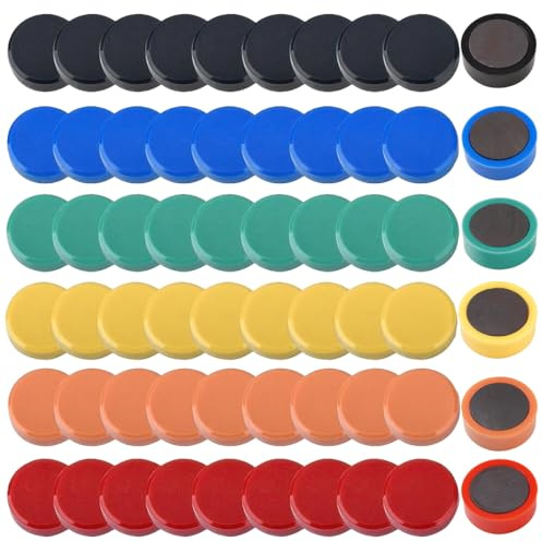 60 Pezzi Calamite per Lavagna Magnetica, 6 Colori Calamite Colorate Magnetiche, Carino Tonde Magnete Decorative Calamita Potente per Frigo, Lavagne, Calendari, Piastre Magnetiche